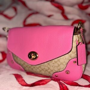 Coach Pink and Tan Millie Shoulder Bag